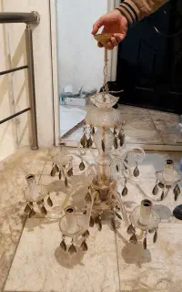 ۲ عدد لوستر شیشه ای ۶ شاخه کلاسیک، سالم و شیک