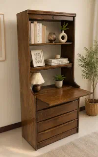کتابخانه ومیز تحریر و دراور چوب گردو