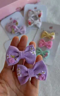 کش مو گلدوزی شده با دست پاپیون و پیکسلی