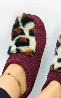 پاپوش بافت رویه پلنگی کف چرمی