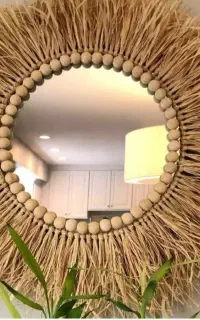 آینه رافیا به همراه مهره چوبی