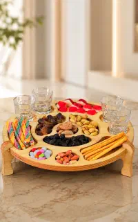 سینی مزه‌خوری گرد پایه‌دار چوب روسی