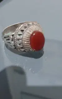 انگشتر نقره عقیق سرخ و نقره فیروزه.