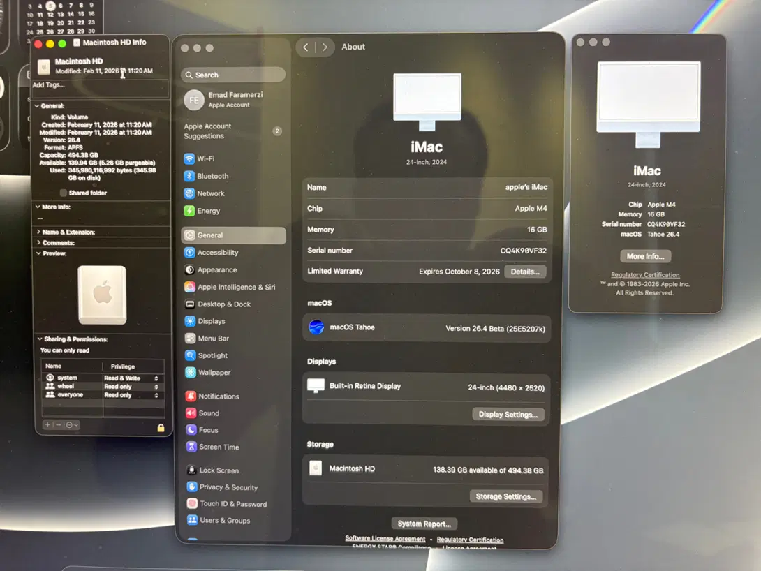 IMAC 2024 24 Inch 16 GIG 512 HDD|رایانه رومیزی|فشاپویه, |دیوار