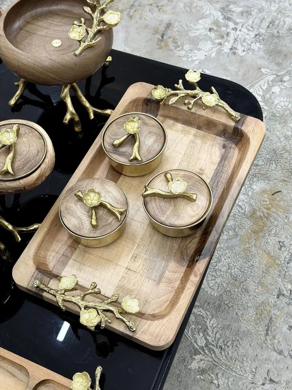 سرویس پذیرایی چوبی پنج تیکه جهیزیه|ظروف سرو و پذیرایی|مشهد, ابوذر|دیوار