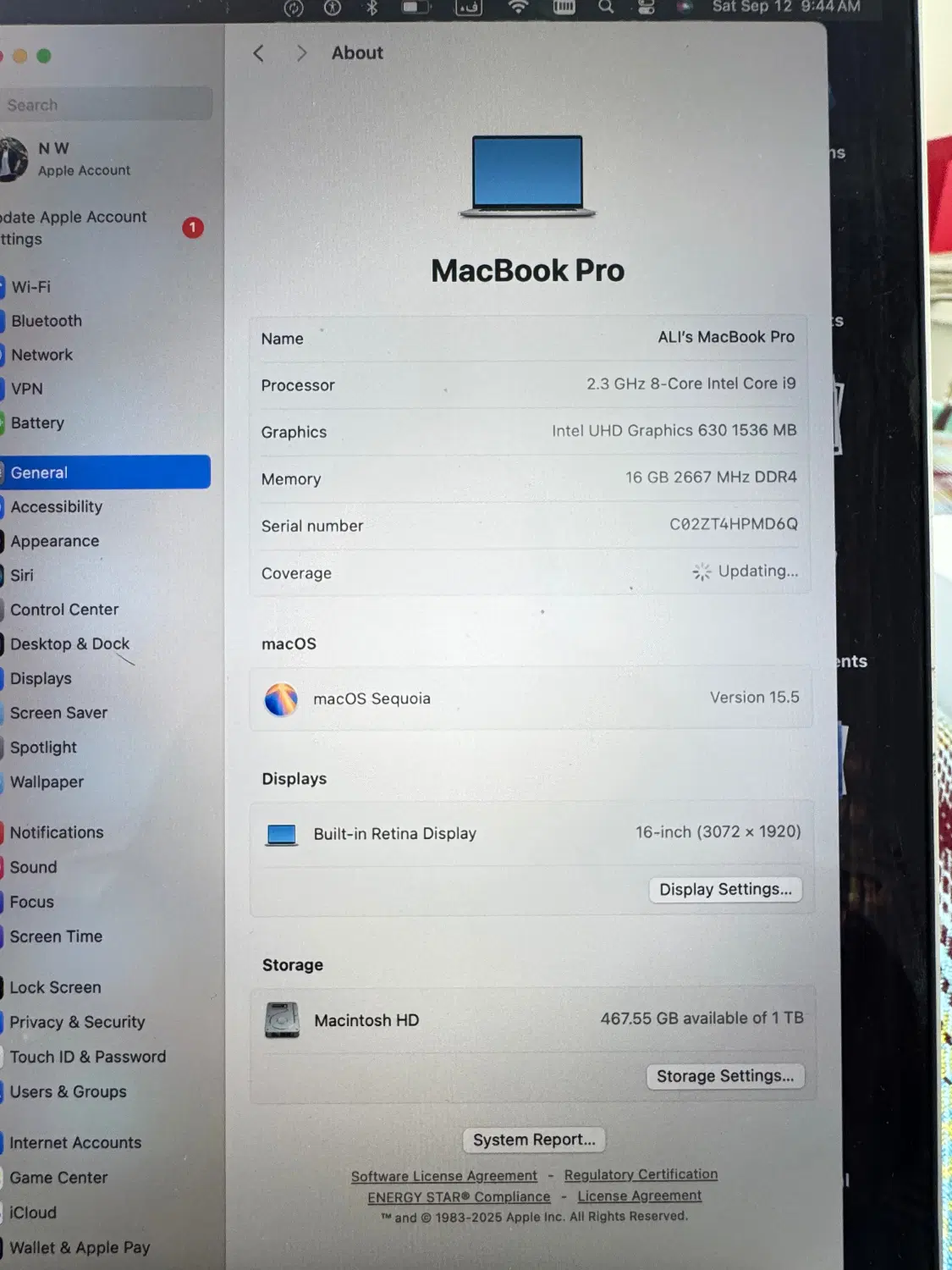 * MacBook Pro 2019 16 inch 1 TB *|رایانه همراه|دماوند, گیلاوند|دیوار