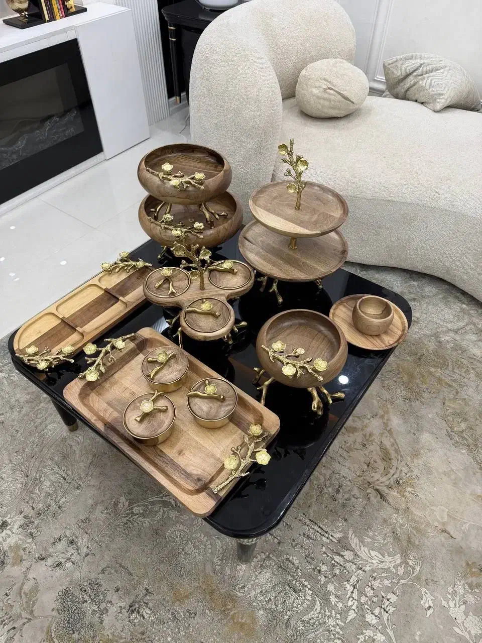 سرویس پذیرایی چوبی پنج تیکه جهیزیه|ظروف سرو و پذیرایی|مشهد, ابوذر|دیوار