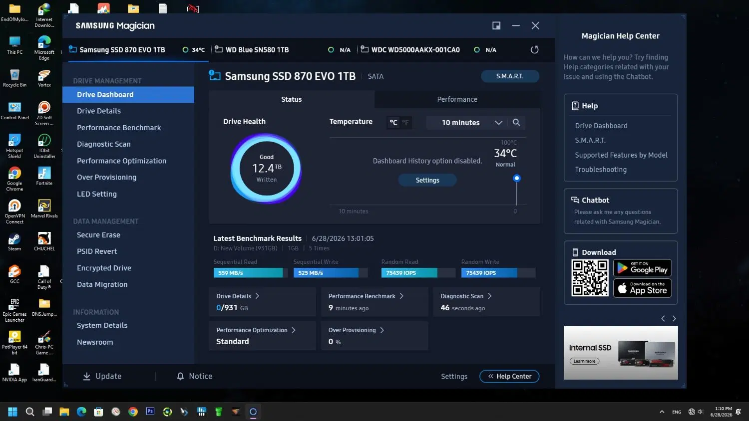 SSD Samsung 870 EVO 1TB|قطعات و لوازم جانبی رایانه|کرمانشاه, |دیوار