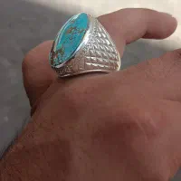 انگشتر نقره فیروزه  و نگین موزنایت
