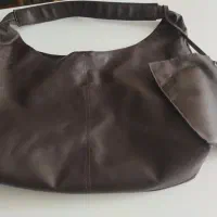 کیف دو تیکه چرم مصنوعی قهوه‌ای تیره