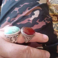 انگشتر نقره عقیق وفیروزه