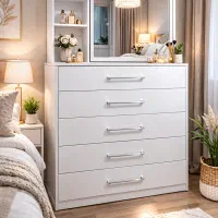 دراورمیز آرایش ۵ کشو آینه ریلی سفیدجادار نو