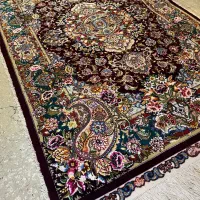 فرش زرنیم سالاری تبریز زمینه شرابی(ابریشم)