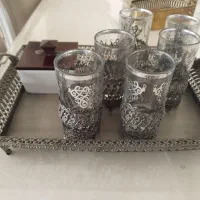 استکان پایه دار به همراه قندان وسینی
