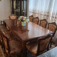 میز نهارخوری استیل ۱۰ نفره با رویه شیشه