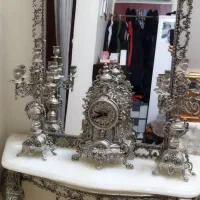 آیینه و شمعدان برنج قلم سیاه