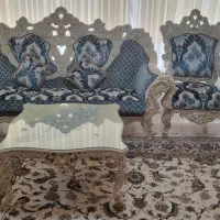 مبل استیل ۹ نفره با رویه ترک و میز نهارخوری ۴ نفره