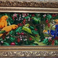تابلوفرش دستبافت/تابلو فرش باغ طوطی چله ابریشم