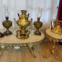 سماور طلایی گازی ۱۰لیتری به همراه  لوستر برنجی