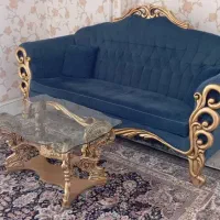 مبل 7 نفره + میز تلوزیون شیشه ای