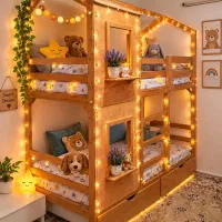 تخت چوبی دوطبقه طرح کلبه
