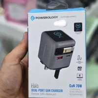 شارژر دیواری Powerology Halo GaN 70W شارژ ۳ دستگاه