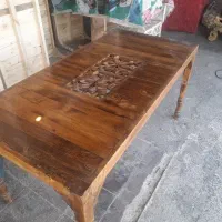 نهار خوری ۶ نفره چوب  تمام روس پلی  استر براق