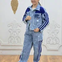 ست کت و شلوار لی و کتان مروارید دوزی گرم بالا