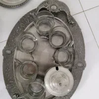 سرویس استکان و جآ قندونی و سینی پیوتر اصل