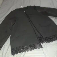 مانتو مازراتی مشکی و ست بامبرو شلوار کرم رنگ