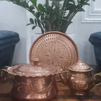 قابلمه و قوری و سینی مس