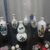 شش عدد گلدان کوچک با گل تزیینی کلکسیونی زیبا