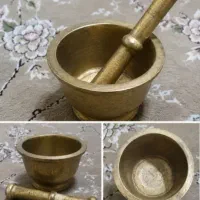هاون و دسته هاون برنجی قدیمی،سالم و سنگین