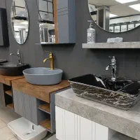 رو کابینتی مشکی رگه نقره ای مستطیل و بیضی