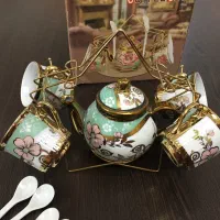 ست قهوه خوری وقوری طلاکوب بسیارشیک