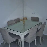 میز ناهارخوری ۶ نفره شیک با شیشه ۱۰ میل ضخیم/ سالم