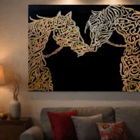 تابلو نقاشی خط دست ساز طرح اسب عاشقانه
