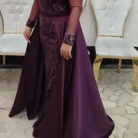 لباس مجلسی دو دامنه بادمجونی