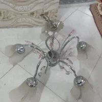 لوستر تمام استیل ۵ شعله شیشه شمعی اصلی