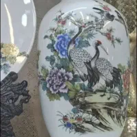 ست گلدان و بشقاب چینی اصل کار دست برجسته