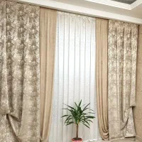 والان پرده مخمل پتینه کرم طلایی