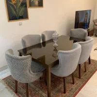نهارخوری مبله تمام چوب با شیشه