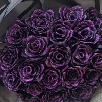 دسته گل روبانی  مشکی با شاین بنفش  ۳۰ شاخه
