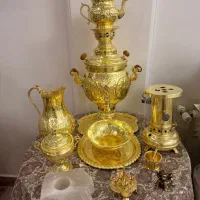 سماور ذغالی برنجی ۸ تیکه نو