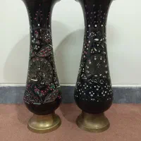 گلدان برنجی قدیمی طرح طاووس