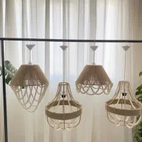 لوستر دیوارکوب آیینه رافیا طبیعی نواری کنف مکرومه