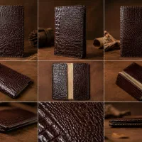 کیف پول کتی چرم طرح پوست تمساح دست‌دوز