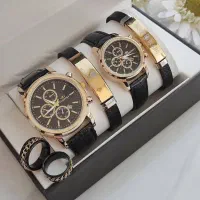 مجموعه خاص رومانسون ساعت بند چرمی دستبند و حلقه