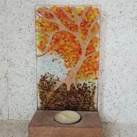 جاشمعی دکوری شیشه فیوز با طرح درخت پاییز (دست‌ساز)
