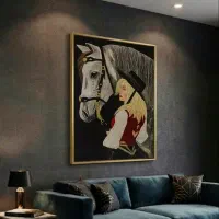 تابلو نقاشی رنگ روغن دختر و اسب